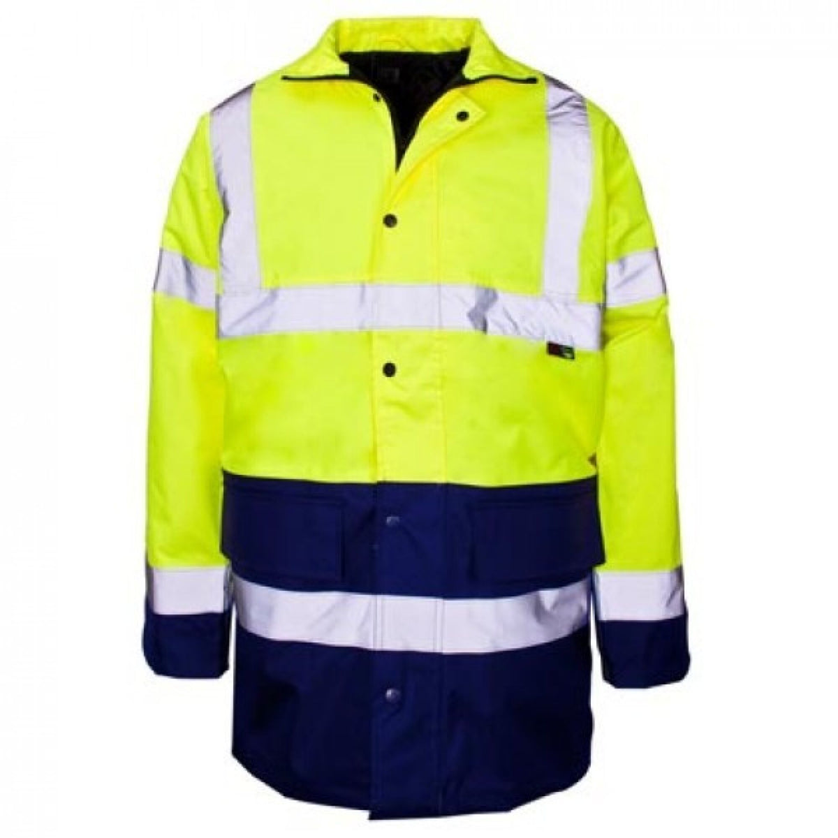 The Workwear Company Hi-Vis Reflective 2-Tone Parka Jacket Yellow/Navy, front view