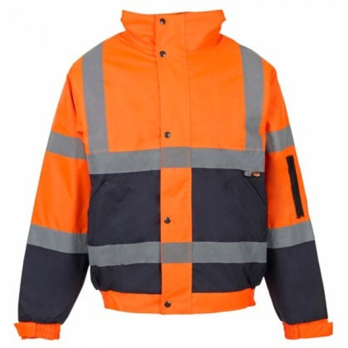The Workwear Company Hi-Vis Reflective 2-Tone Bomber Jacket Orange/Navy, front view