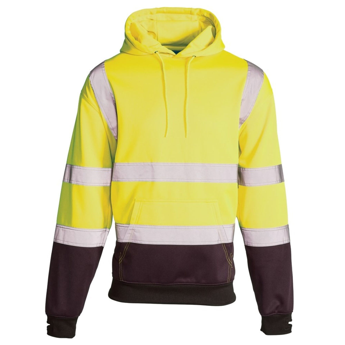 The Workwear Company Hi-Vis Reflective 2-Tone Hooded Sweatshirt Yellow/Navy, front view