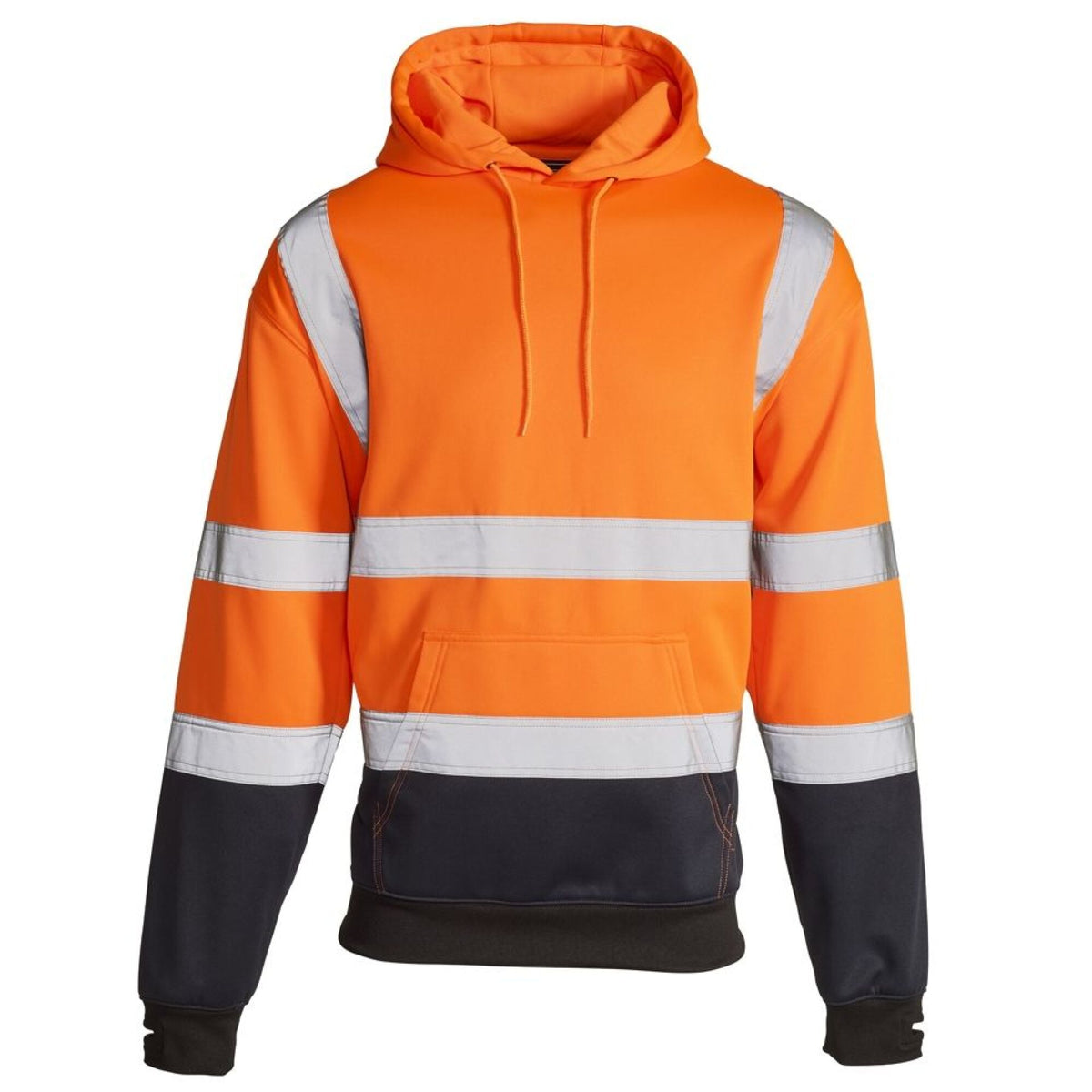 The Workwear Company Hi-Vis Reflective 2-Tone Hooded Sweatshirt Orange/Navy, front view