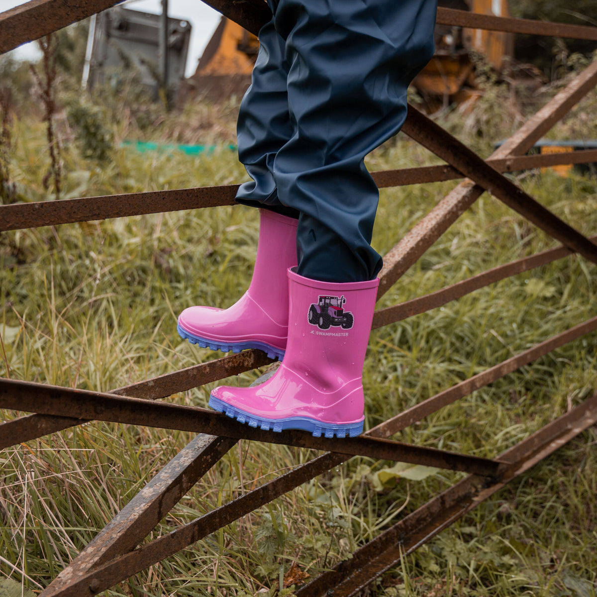 Xpert Swampmaster Junior Tractor Wellington Boot Pink/Lilac, front view