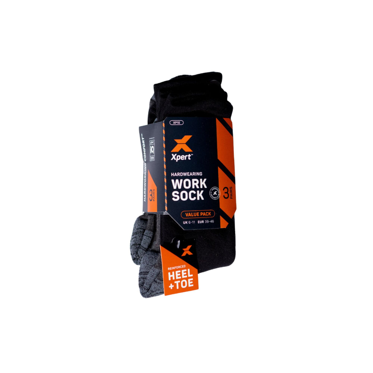 Xpert Core Comfort Work Sock 3 Pack Black/Grey, front view