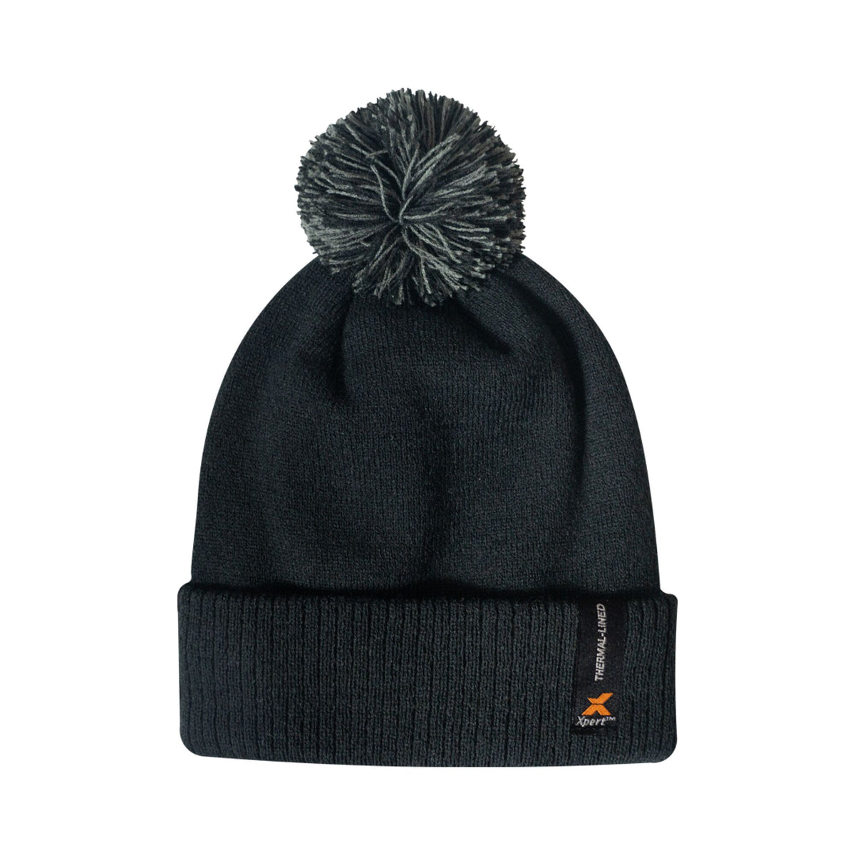 Xpert Core Thermal Lined Pom Pom Hat Black, front view
