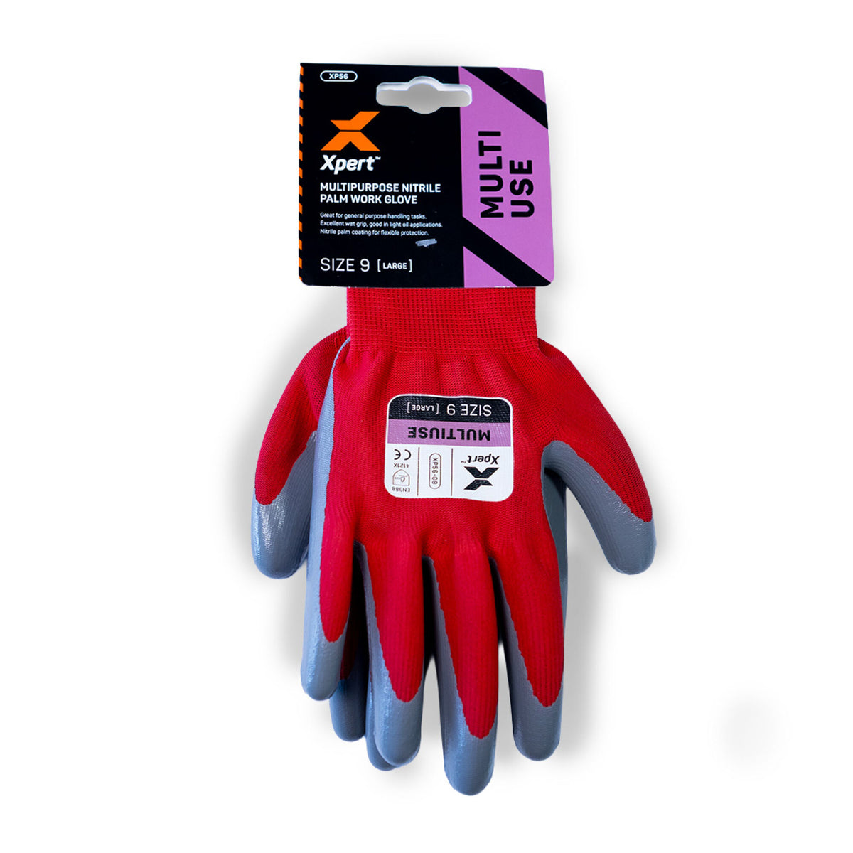 Xpert Core Multipurpose Nitrile Palm Work Glove Red/Grey, front view