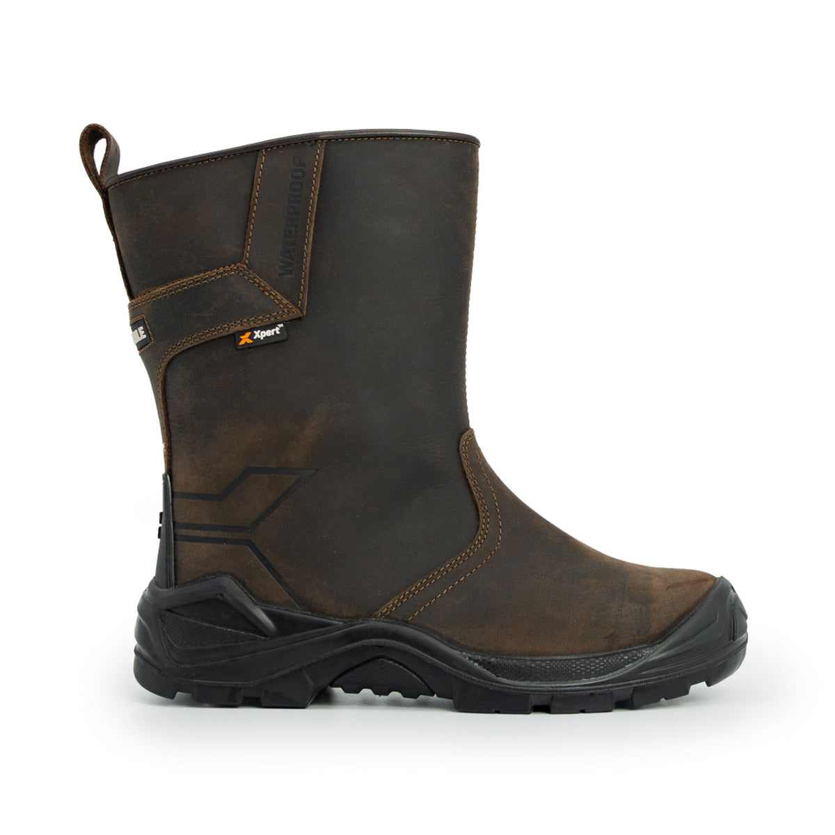 Xpert Invincible S3 Safety Waterproof Rigger Boot Brown, front view