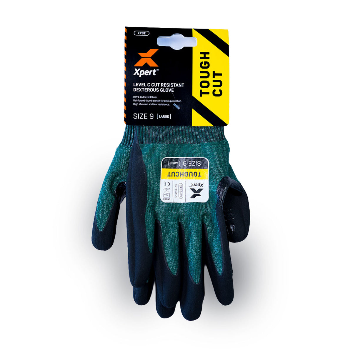 Xpert Core Toughcut Level C Cut Resistant Dexterous Glove Green/Black, front view