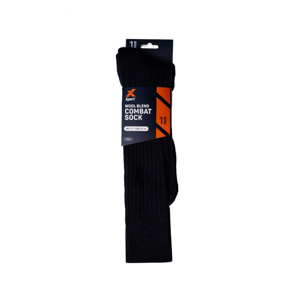 Xpert Core Wool Blend Combat Sock One Pair Black, front view