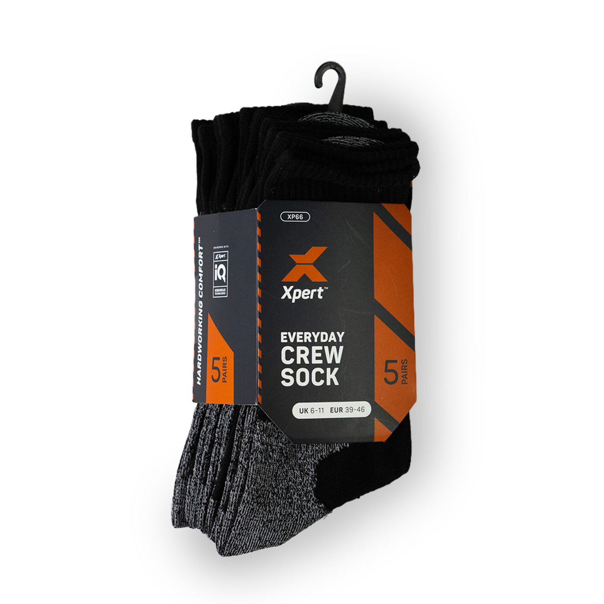 Xpert Core Crew Sock 5 Pack Black, front view