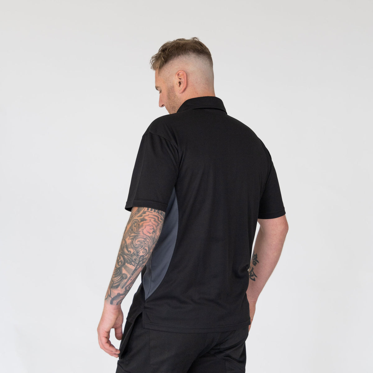 Xpert Pro Stretch Polo Shirt Black/Grey, front view