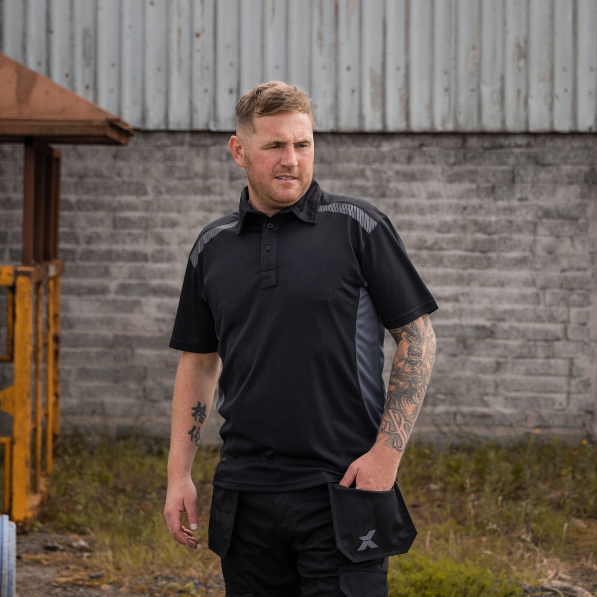 Xpert Pro Stretch Polo Shirt Black/Grey, front view