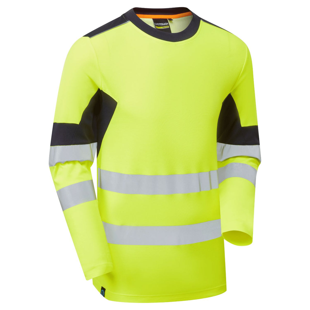 Supertouch Blue Sphere - System Hi-Vis Eco Insulated Long Sleeve Cotton Cool Yellow/Navy T-Shirt, main product image
