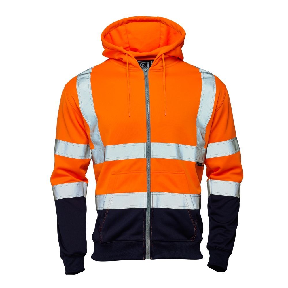 Supertouch Hi Vis Orange 2 Tone Hooded Zipped Sweatshirt, main product image