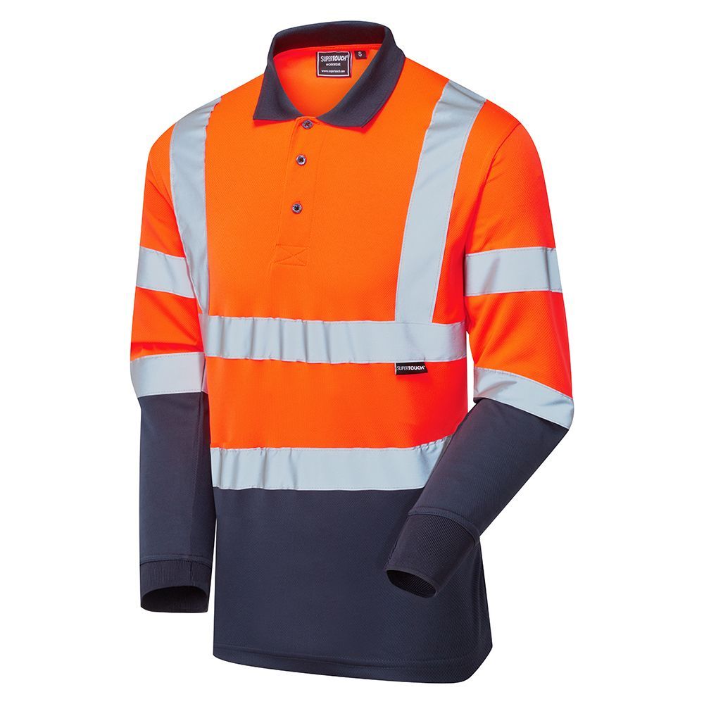 Supertouch Hi-Vis 2 Tone Orange Long Sleeve Polo Shirt, main product image