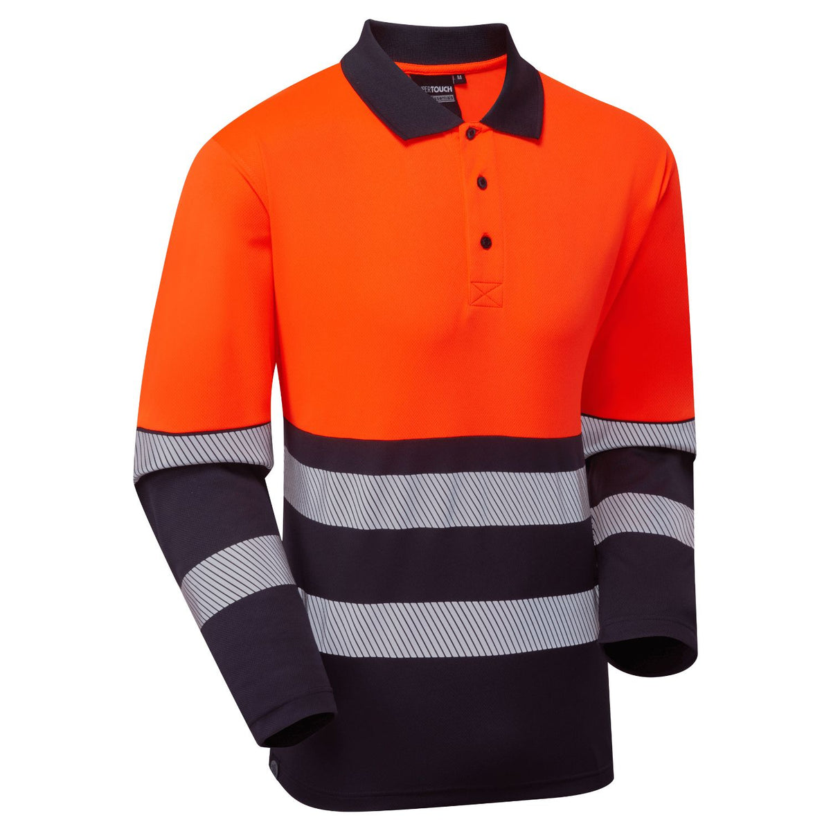 Supertouch Blue Sphere - Essentials Hi-Vis Eco Orange/Navy CoolAir Long Sleeve Polo, image 2