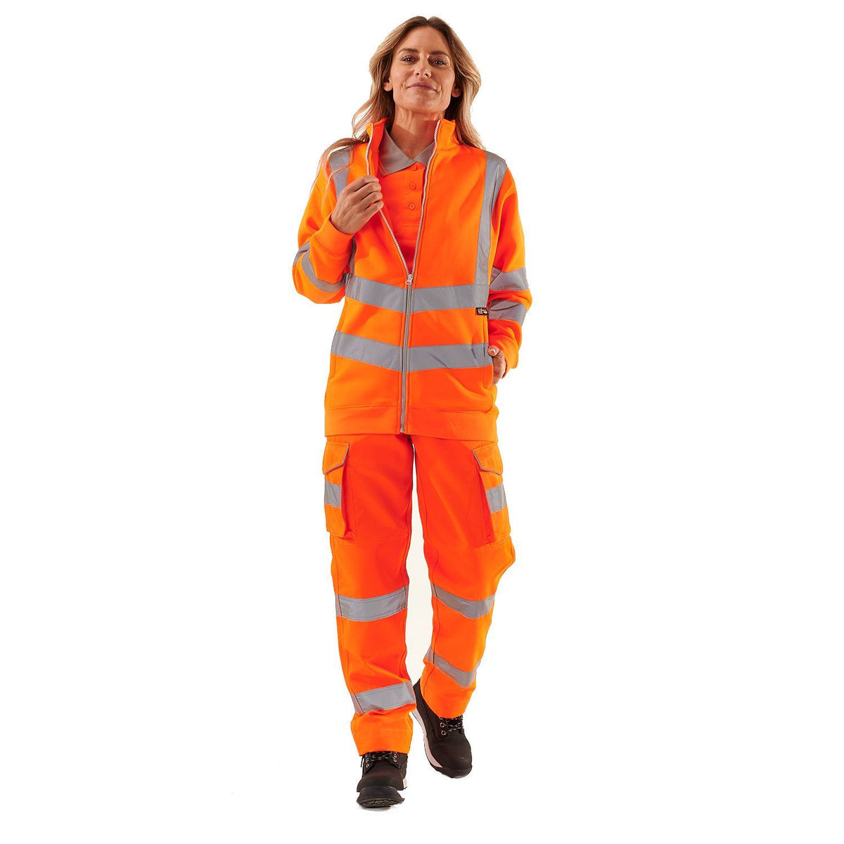 Supertouch - Ladies Hi Vis Orange Eshaal Zipped Sweatshirt, image 3