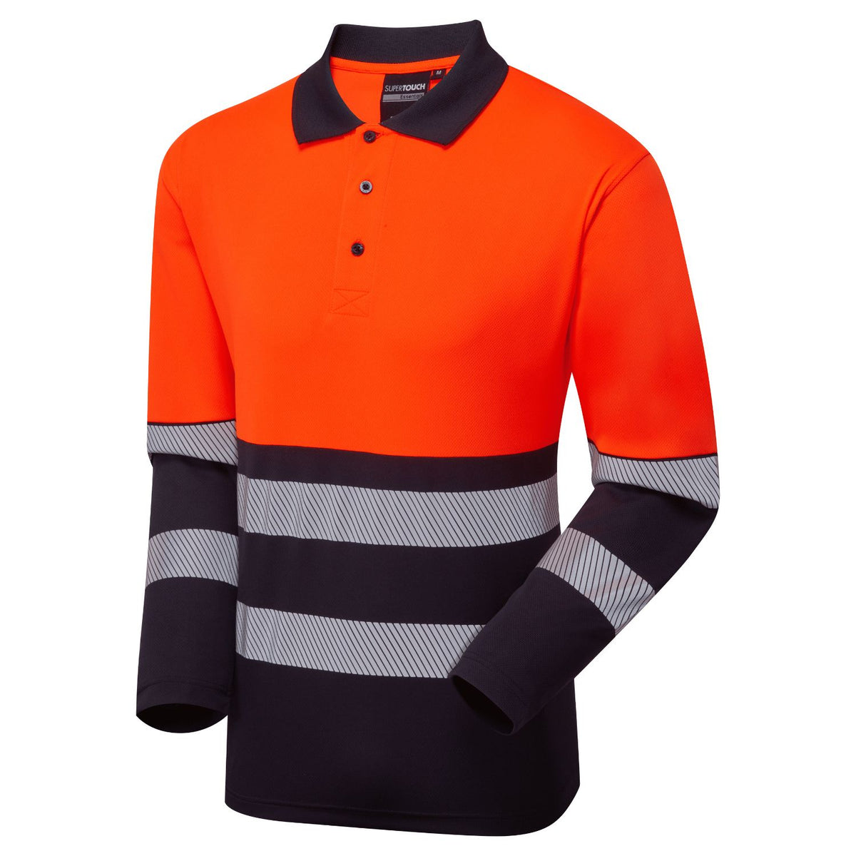 Supertouch Blue Sphere - Essentials Hi-Vis Eco Orange/Navy CoolAir Long Sleeve Polo, main product image