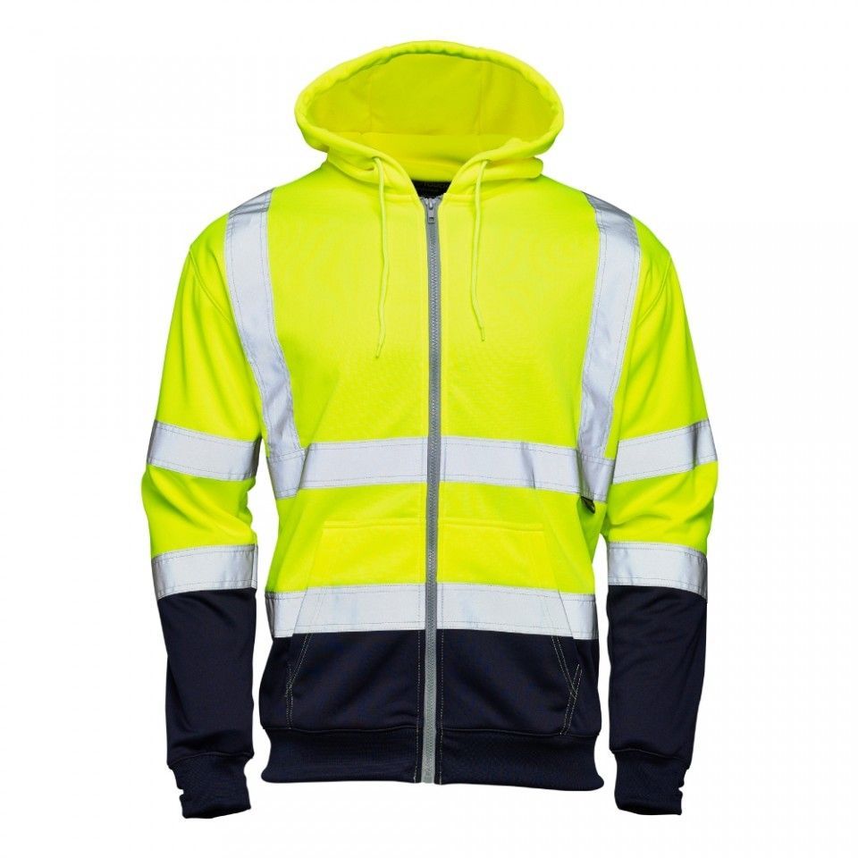 Supertouch Hi Vis Yellow 2 Tone Hooded Zipped Sweatshirt, main product image
