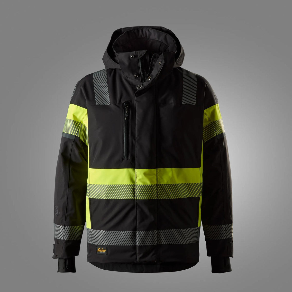 Snickers Workwear High-Vis Class 1 Waterproof Stretch Jacket in Black/Hi-Vis Yellow