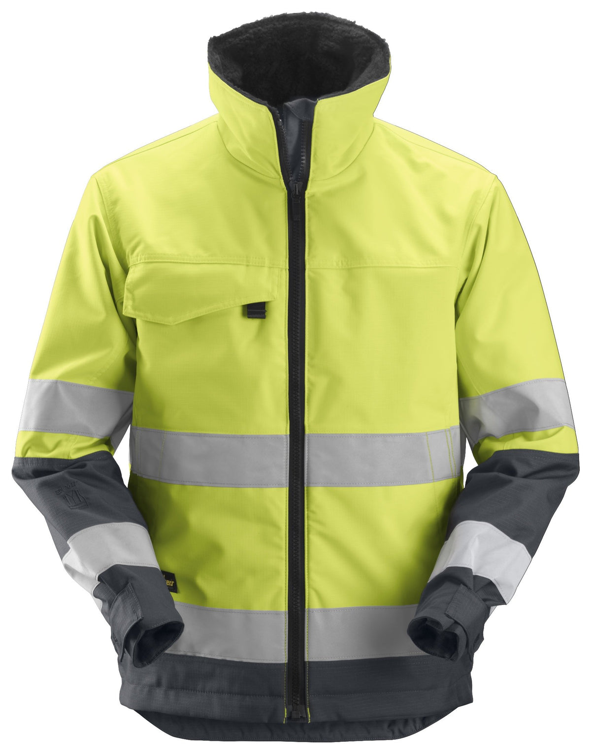 Snickers Workwear High-Vis Class 3, Core Insulated Jacket in Hi-Vis Yellow/Steel Grey