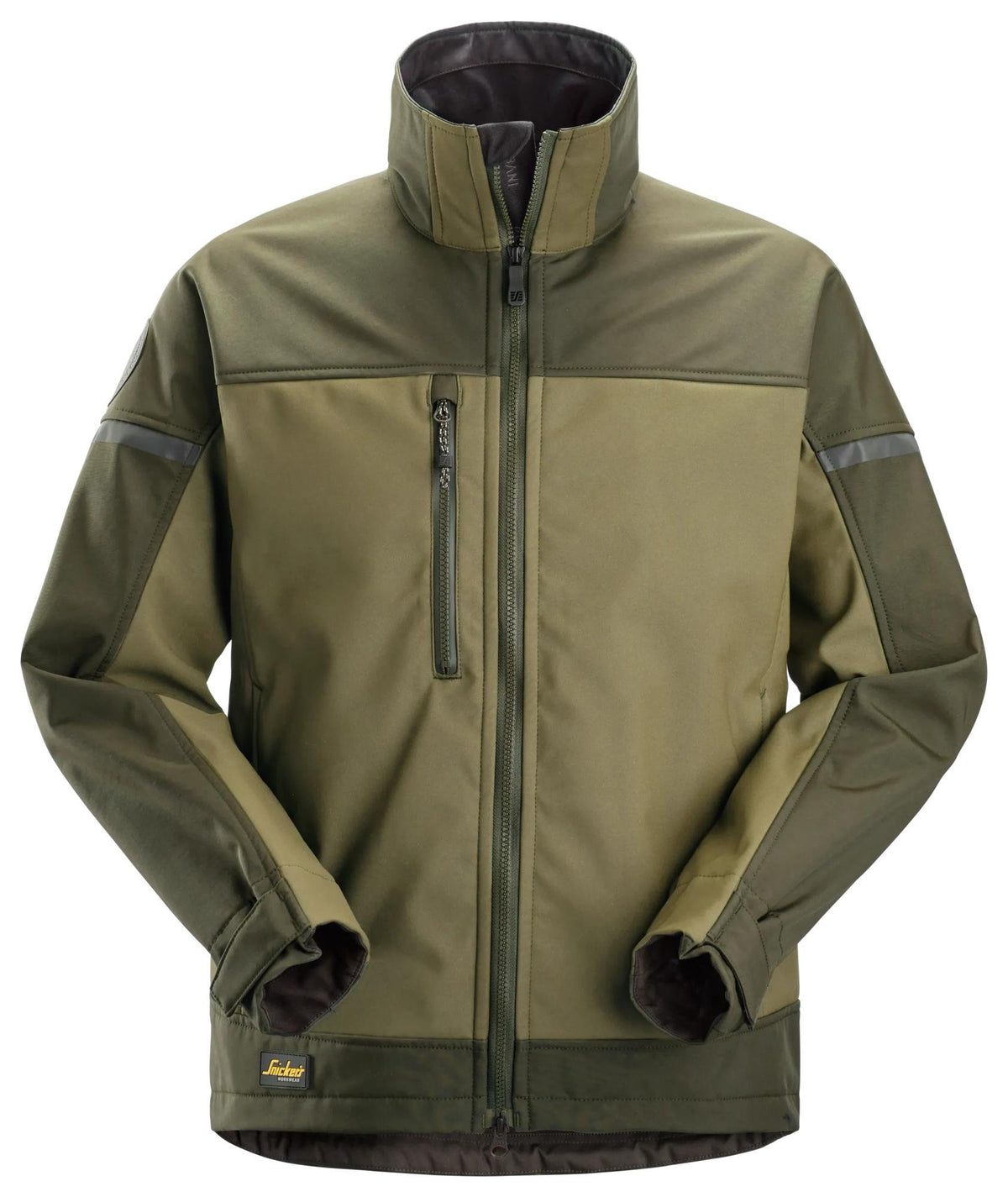 Snickers Workwear AllroundWork, Softshell Stretch Jacket in Khaki Green/Dark Khaki Green