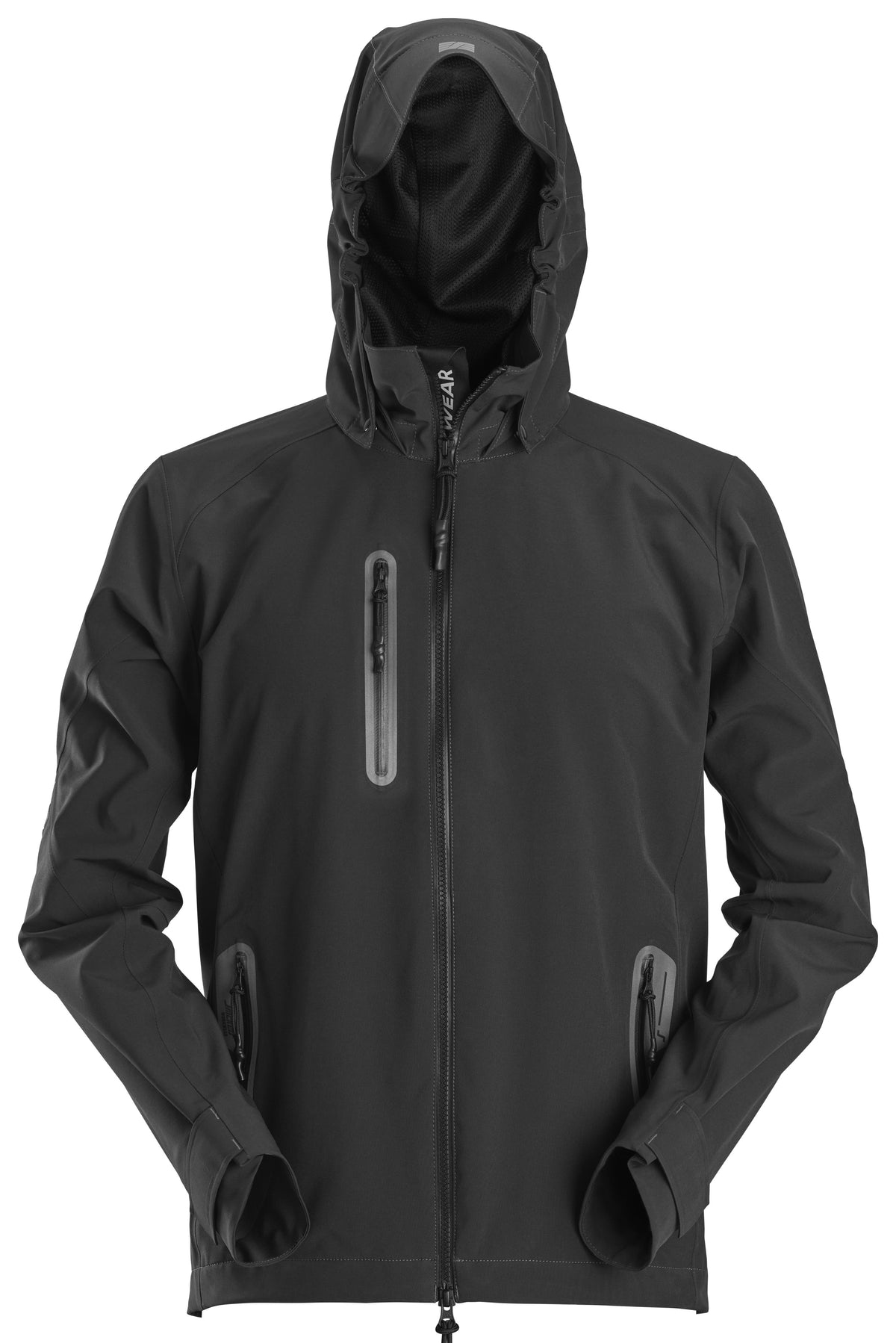 Snickers Workwear FlexiWork, Waterproof Softshell Jacket with Hood in Black