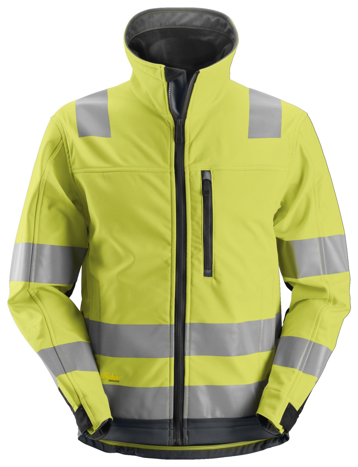 Snickers Workwear High-Vis Class 3, Softshell Jacket in Hi-Vis Yellow/Steel Grey
