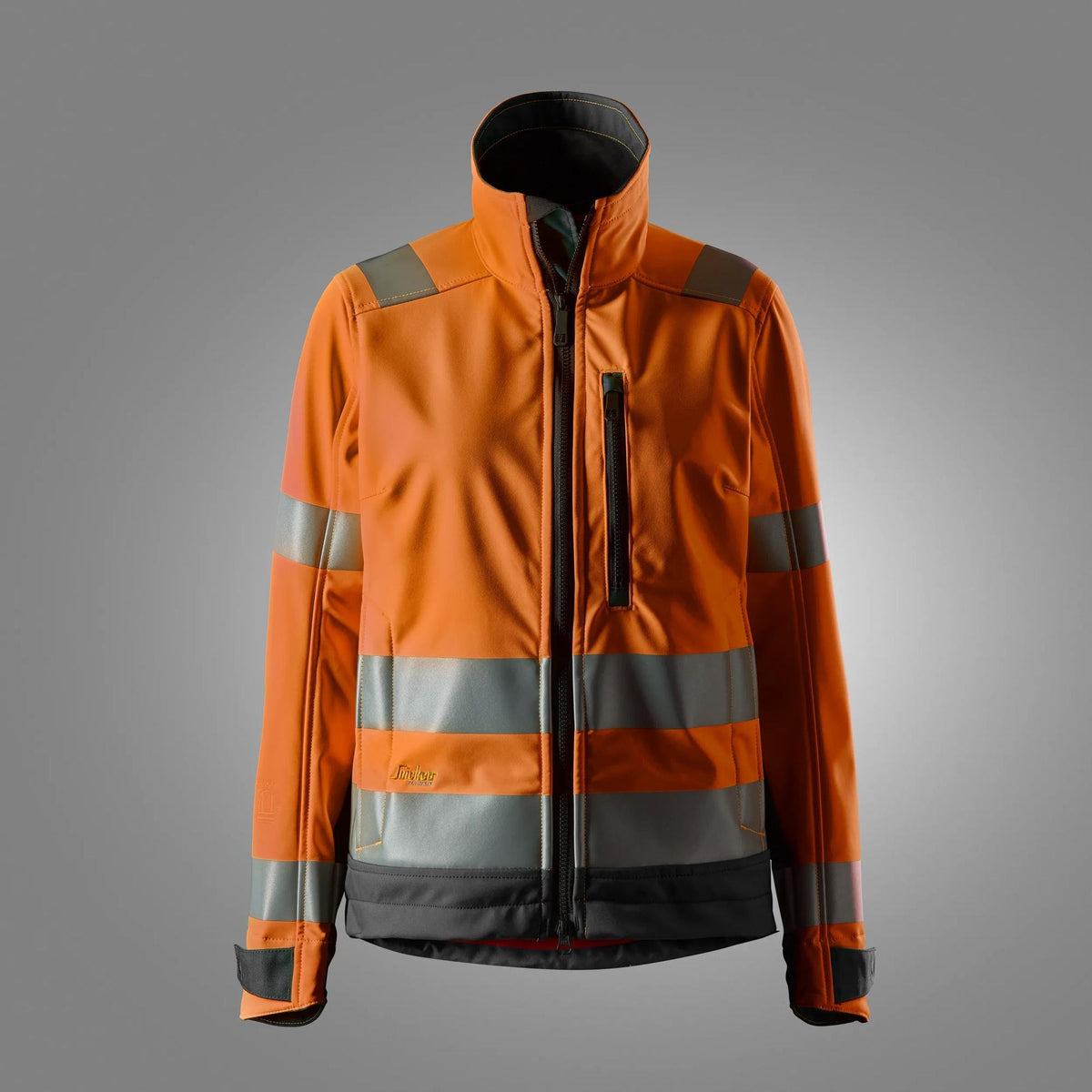 Snickers Workwear High-Vis Class 2/3, Women's Softshell Jacket in Hi-Vis Orange/Steel Grey