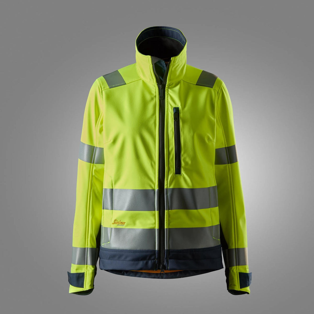 Snickers Workwear High-Vis Class 2/3, Women's Softshell Jacket in Hi-Vis Yellow/Navy