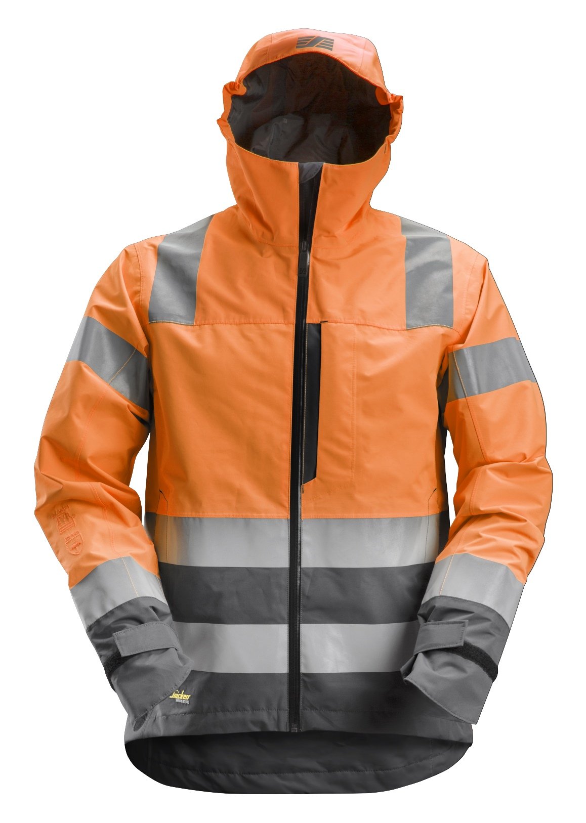 Snickers Workwear High-Vis Class 3, Waterproof Shell Jacket in Hi-Vis Orange/Steel Grey