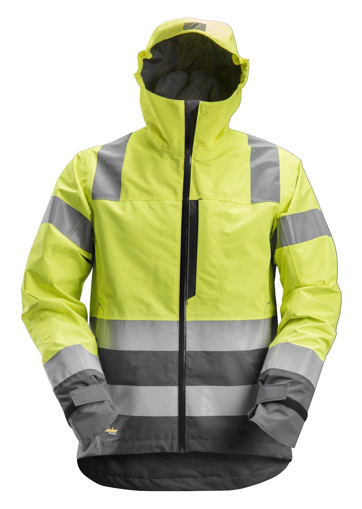 Snickers Workwear High-Vis Class 3, Waterproof Shell Jacket in Hi-Vis Yellow/Steel Grey