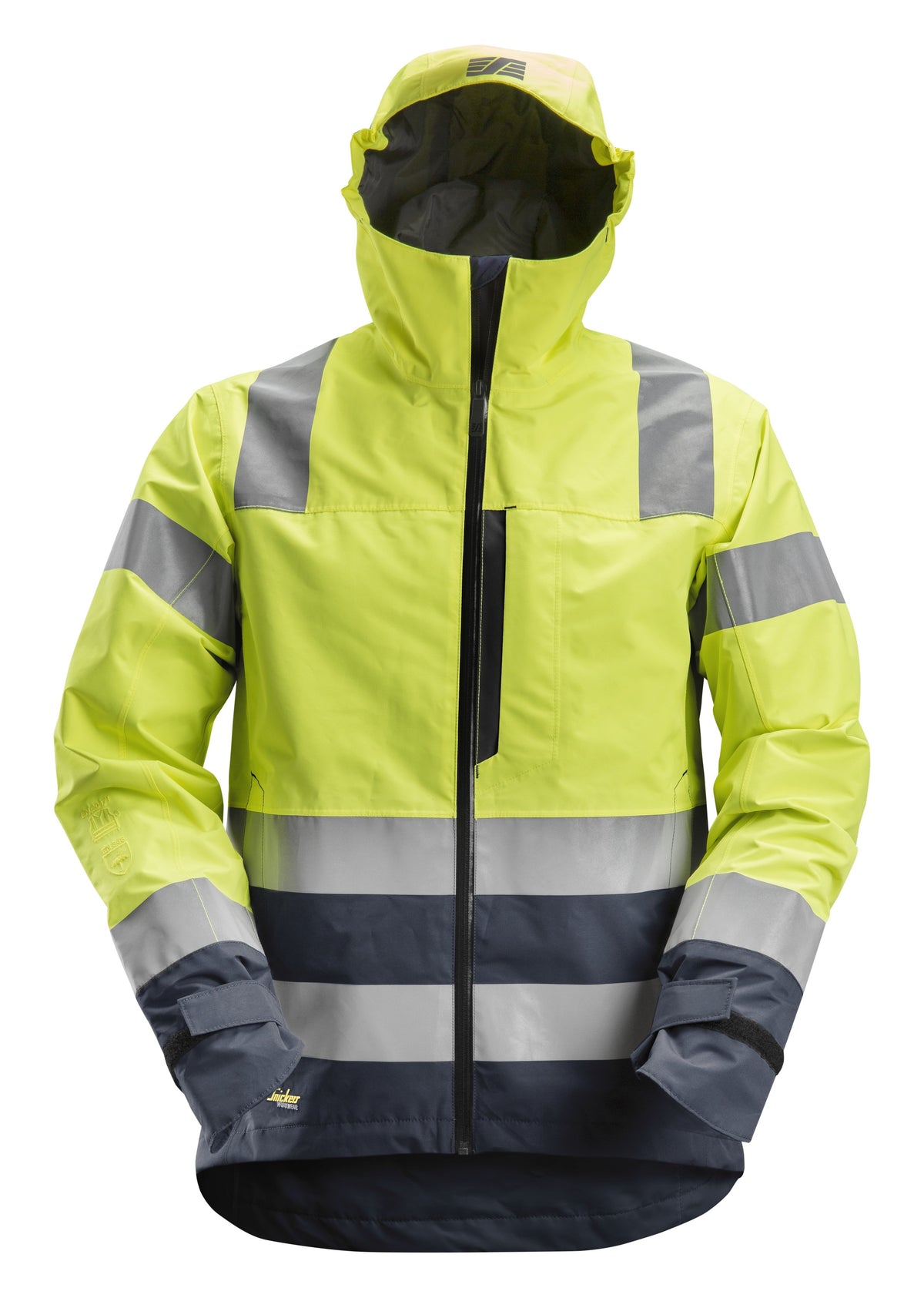 Snickers Workwear High-Vis Class 3, Waterproof Shell Jacket in Hi-Vis Yellow/Navy