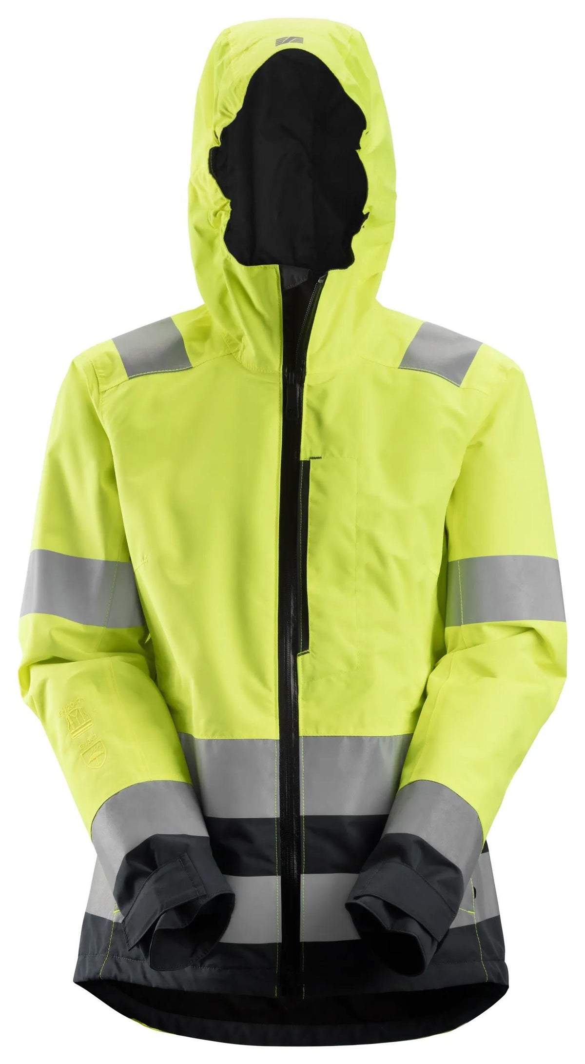 Snickers Workwear High-Vis Class 2/3, Women's Waterproof Shell Jacket in Hi-Vis Yellow/Black