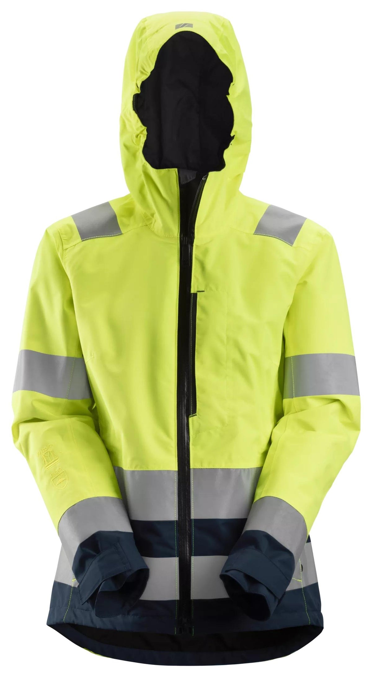 Snickers Workwear High-Vis Class 2/3, Women's Waterproof Shell Jacket in Hi-Vis Yellow/Navy