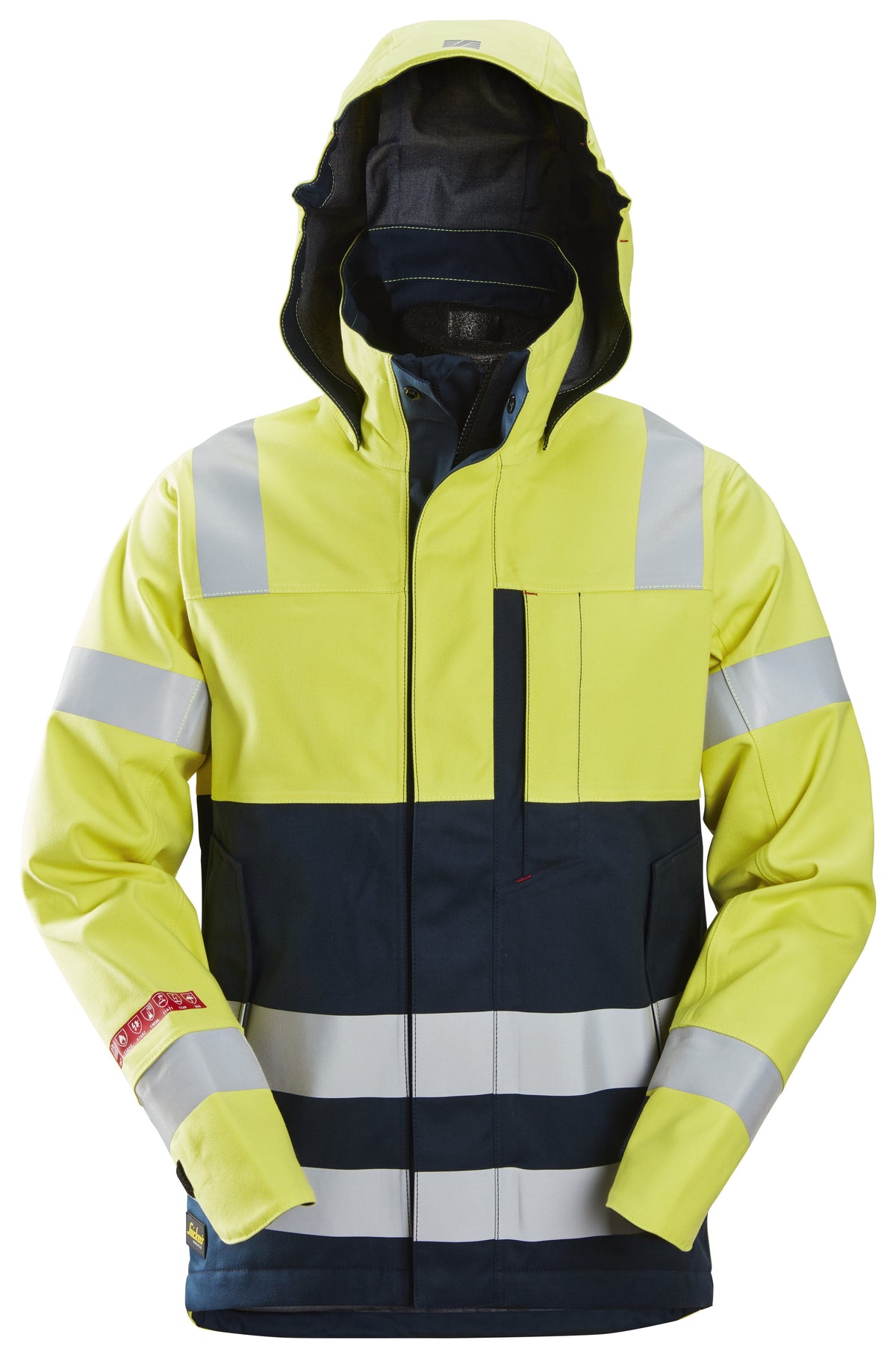 Snickers Workwear ProtecWork, Waterproof Shell Jacket, High-Vis Class 3 in Hi-Vis Yellow/Navy