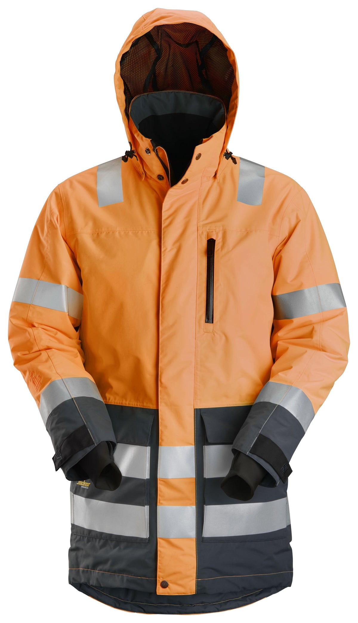 Snickers Workwear High-Vis Class 3, Waterproof Parka in Hi-Vis Orange/Steel Grey