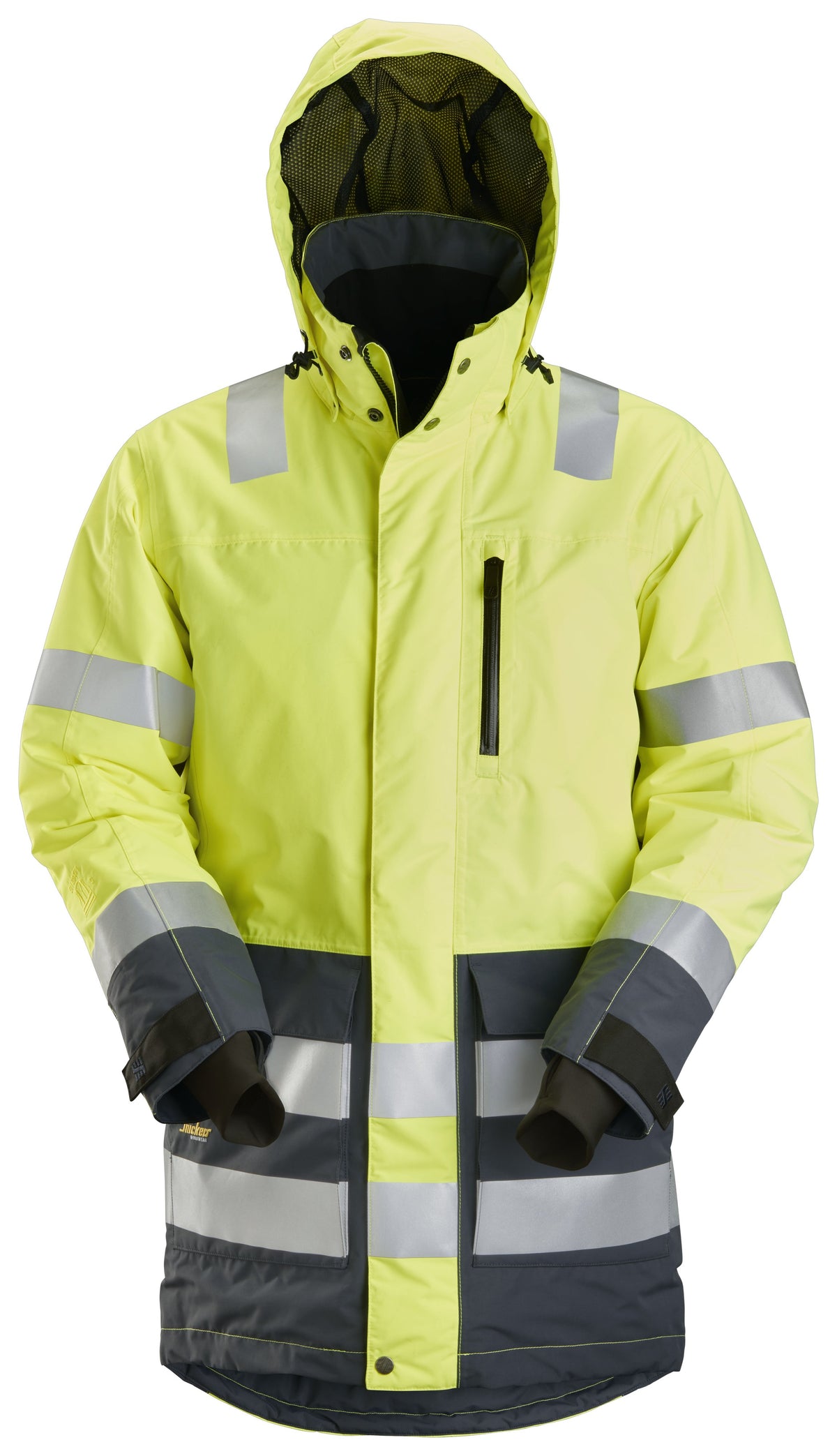 Snickers Workwear High-Vis Class 3, Waterproof Parka in Hi-Vis Yellow/Steel Grey