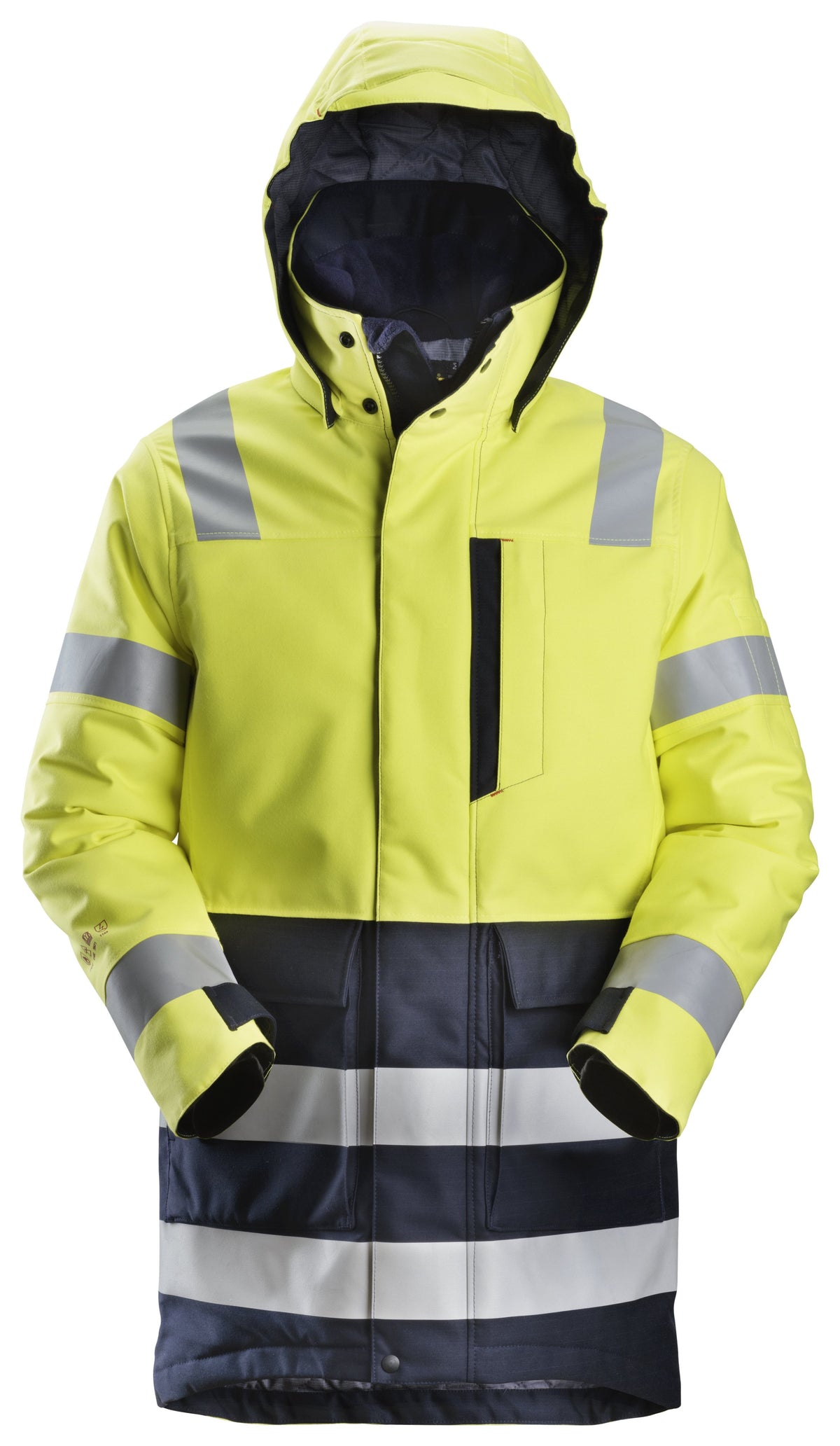 Snickers Workwear ProtecWork, Insulated Parka, High-Vis Class 3 in Hi-Vis Yellow/Navy