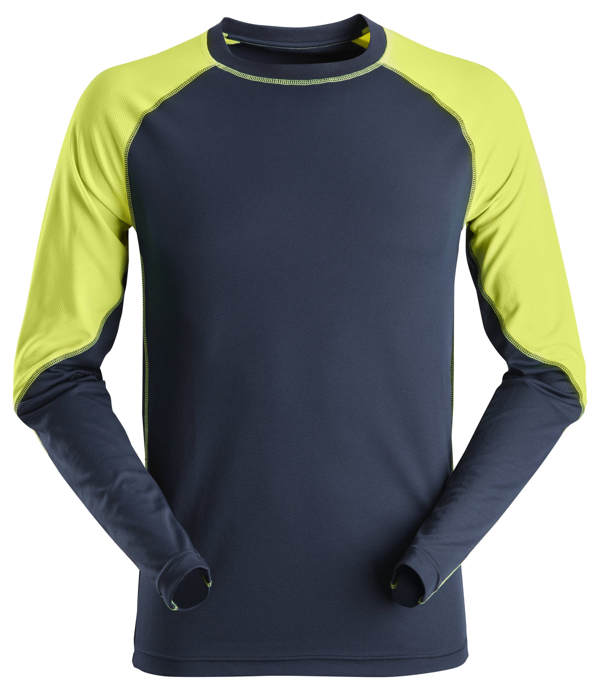 Snickers Workwear AllroundWork, Neon Long Sleeve T-shirt in Navy/Neon Yellow