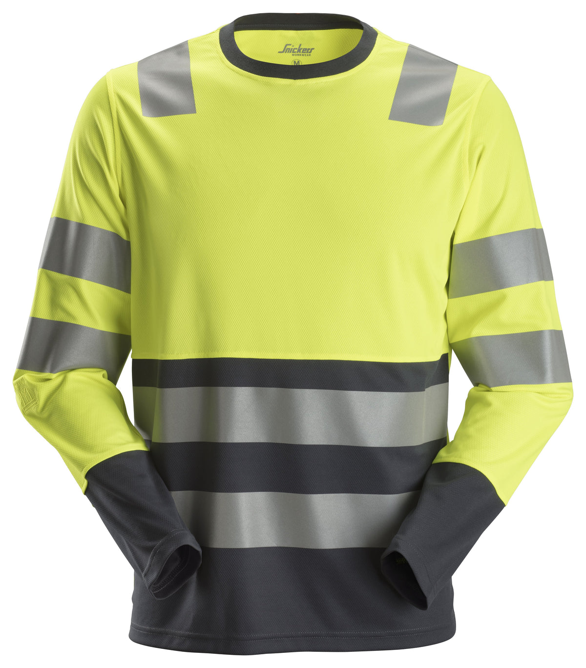 Snickers Workwear High-Vis Class 2, Long Sleeve T-Shirt in Hi-Vis Yellow/Steel Grey