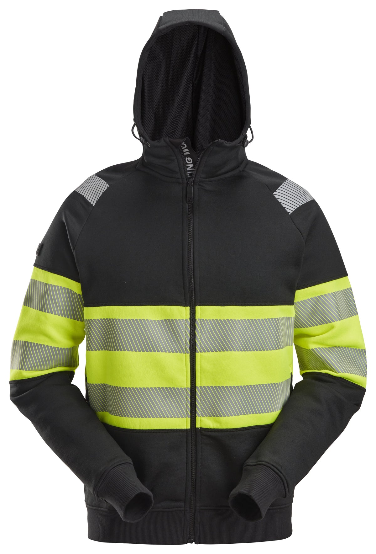Snickers Workwear High-Vis Class 1, Full Zip Hoodie in Black/Hi-Vis Yellow