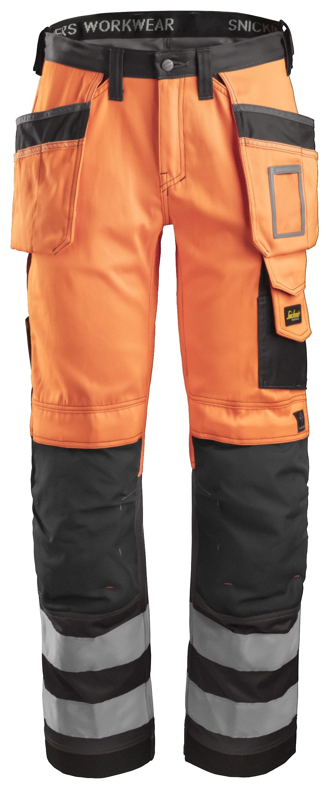 Snickers Workwear High-Vis Class 2, Holster Pockets Trousers in Hi-Vis Orange/Muted Black