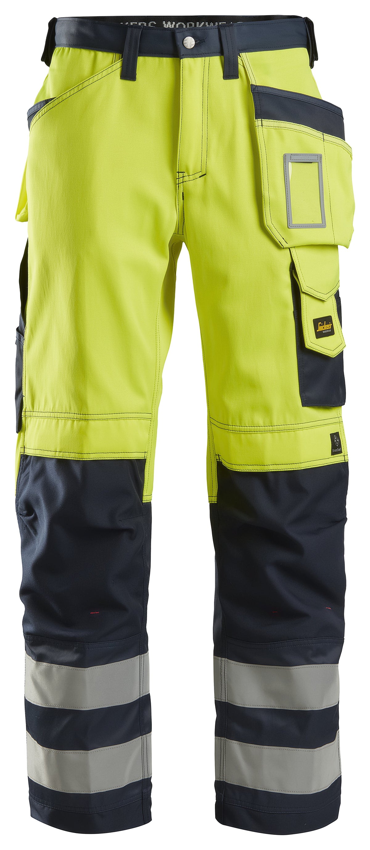 Snickers Workwear High-Vis Class 2, Holster Pockets Trousers in Hi-Vis Yellow/Navy