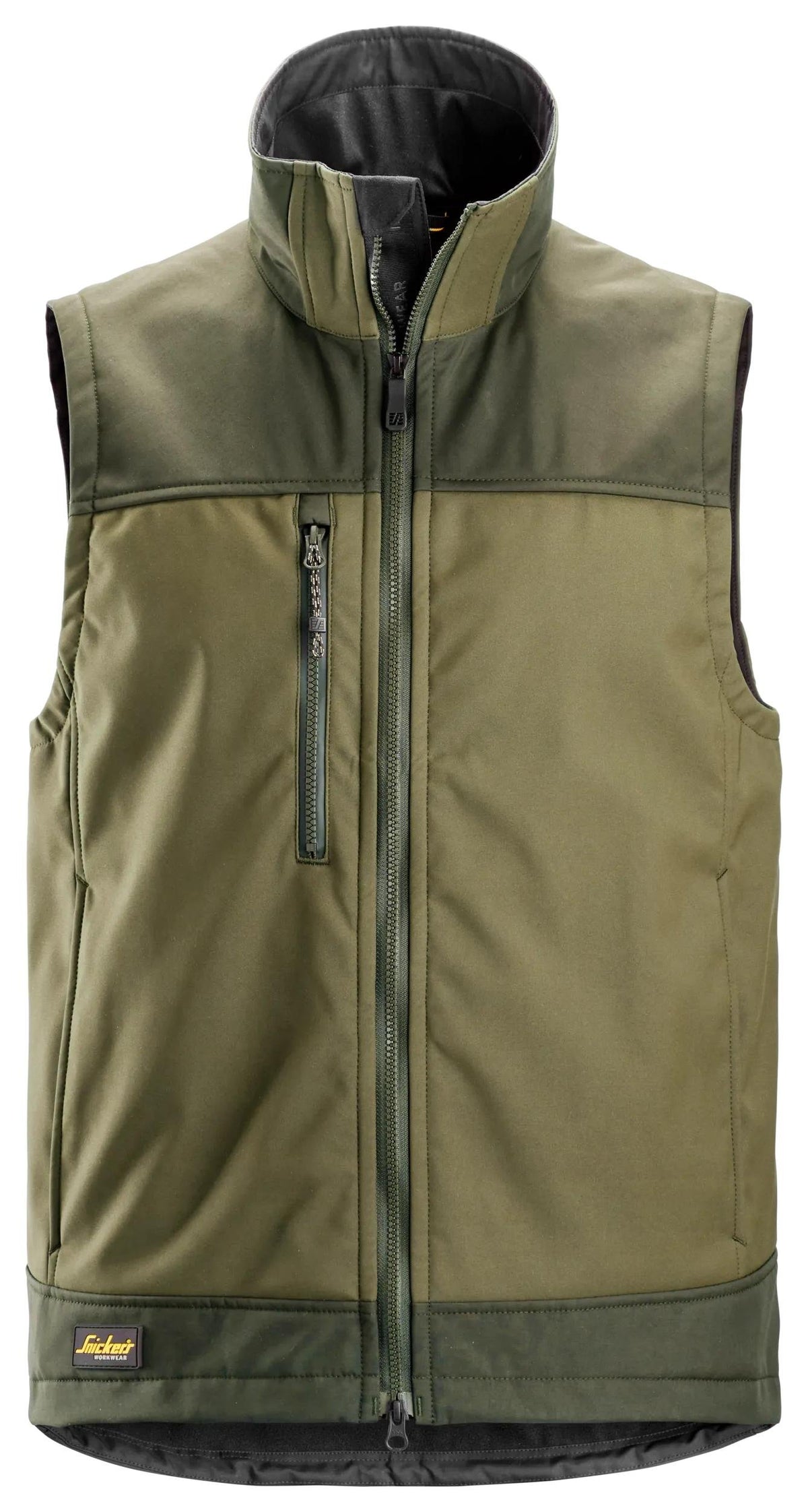 Snickers Workwear AllroundWork, Softshell Stretch Vest in Khaki Green/Dark Khaki Green