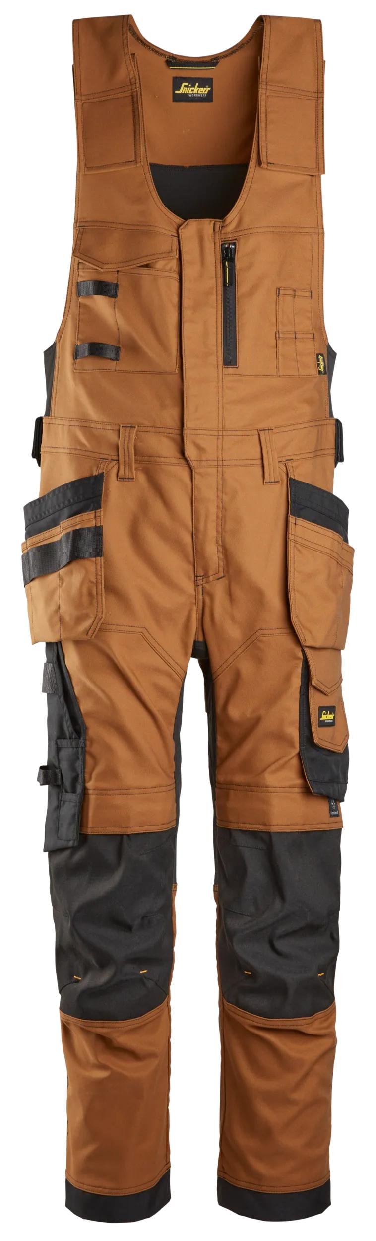 Snickers Workwear AllroundWork, Canvas Stretch One-piece Trousers Holster Pockets in Brown/Black