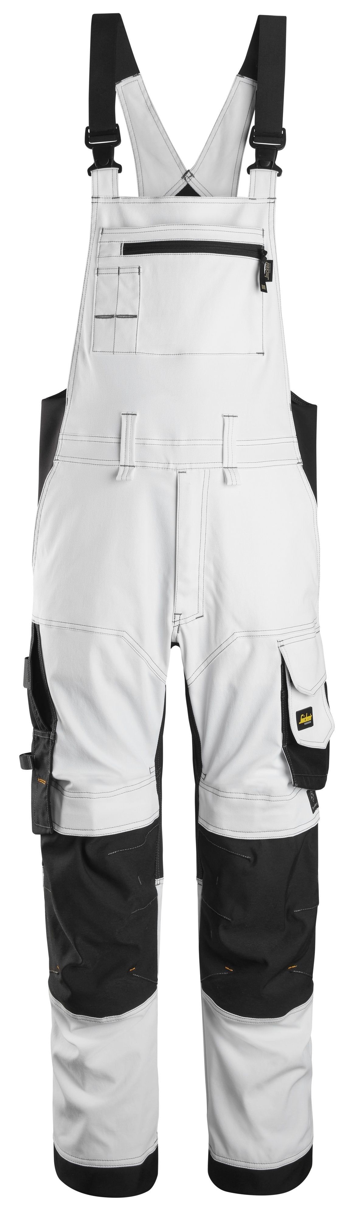 Snickers Workwear AllroundWork, Stretch Bib & Brace Trousers in White/Black