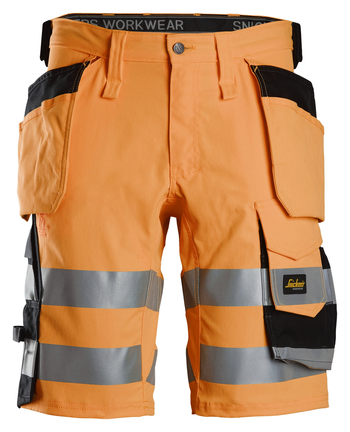 Snickers Workwear High-Vis Class 1, Stretch Shorts Holster Pockets in Hi-Vis Orange/Black