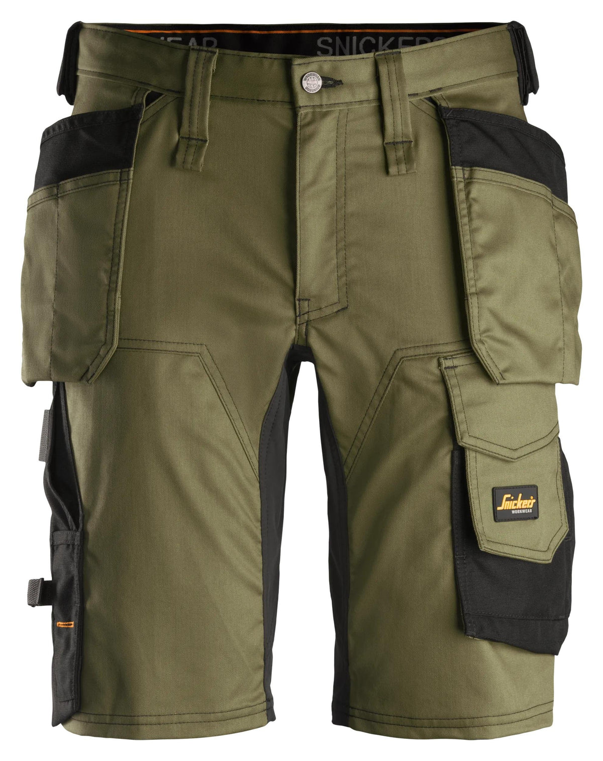 Snickers Workwear AllroundWork, Stretch Shorts Holster Pockets in Khaki Green/Black