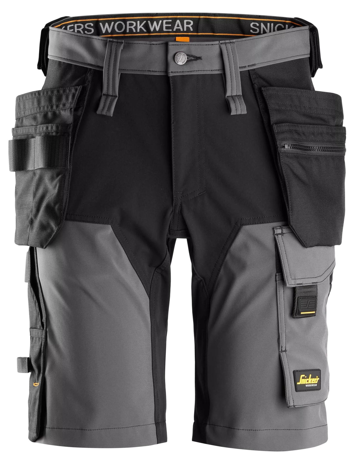 Snickers Workwear AllroundWork, 4-Way Stretch Shorts Holster Pockets in Steel Grey/Black