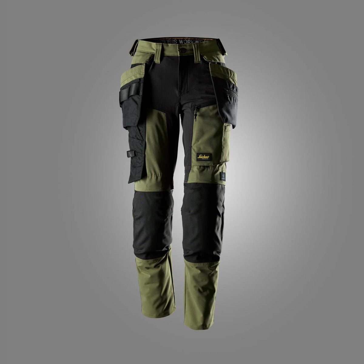 Snickers Workwear AllroundWork, Women’s Stretch Trousers Detachable Holster Pockets in Khaki Green/Black