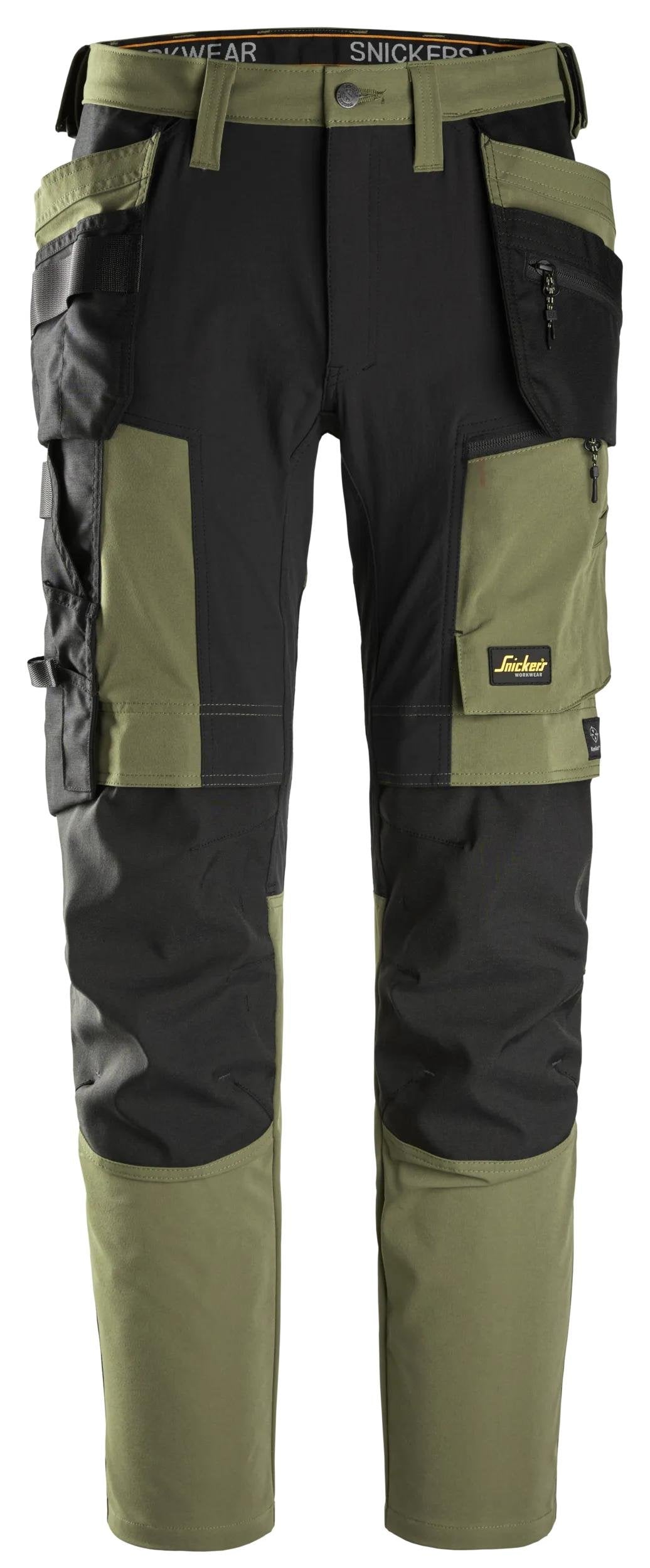 Snickers Workwear AllroundWork, Stretch Trousers Holster Pockets in Khaki Green/Black